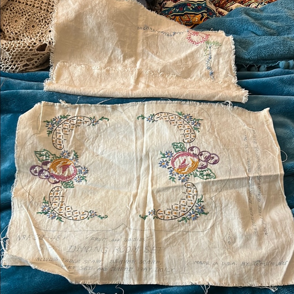 Vintage 1940’s Wonder Art Cross Stitch Embroidered Fabric Panels